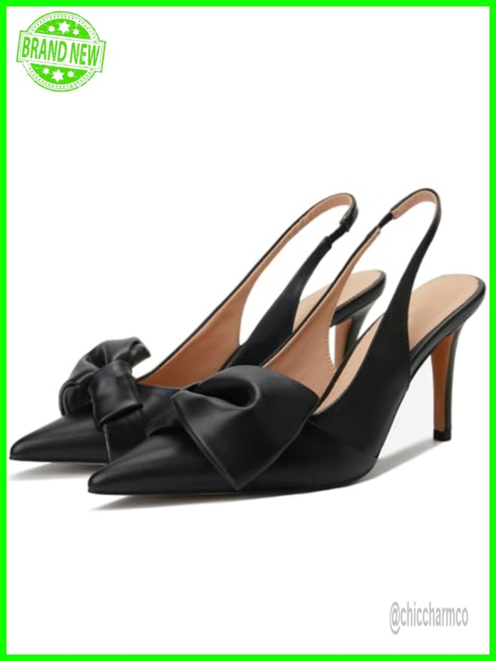 Women's Slingback Pumps Pointed Toe Stiletto Heels Bow Detail
